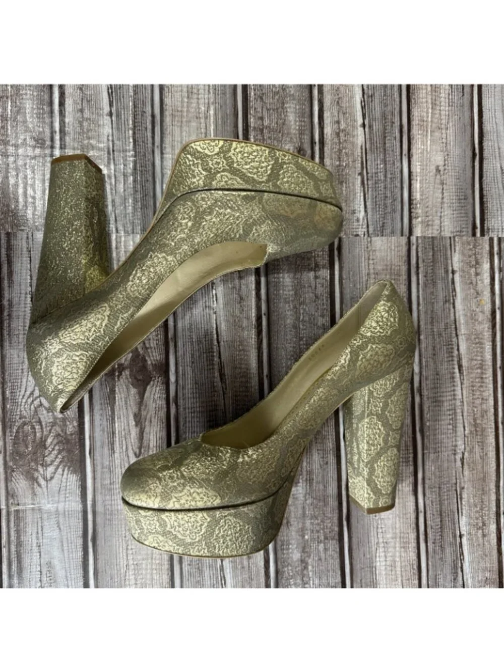 Stella McCartney Gold Metalic Brocade Platform Pumps Size 38.5 mspr $975 Italy